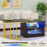 Modern Square LED Coffee Table with Storage - Auto Sensor 3 Colors Lights, Charging Station, Low Profile, White Finish - Perfect for Living Room, Center Table, Coffee Bar Table