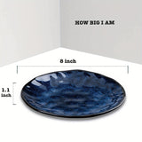 Vicrays Ceramic Dessert Salad Plates, 8 Inch, Set Of 6, Round, Microwave, Oven, And Dishwasher Safe, Scratch Resistant, Porcelain Fluted Suitable For Snacks, Appetizer, Home, Restaurant (Blue)