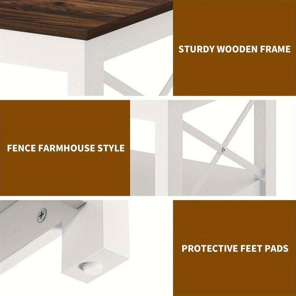 2-Tier Thicken Wood Accent Xelsyo Farmhouse Coffee Table with Open Storage Shelf, Brown and White for Living Room Home Office