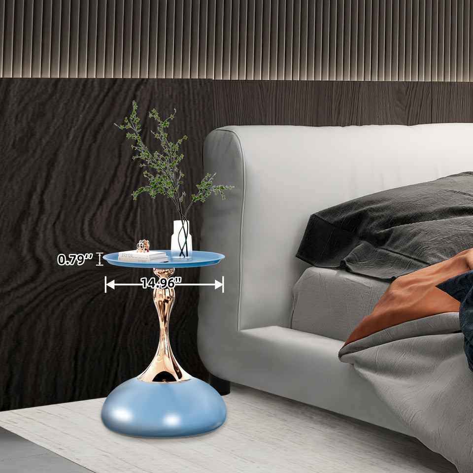 Round Small Metal Side Table, Mid Century End Table, Vintage Pedestal Accent Coffee Table for Small Spaces, Living Room, Bedroom Balcony and Office