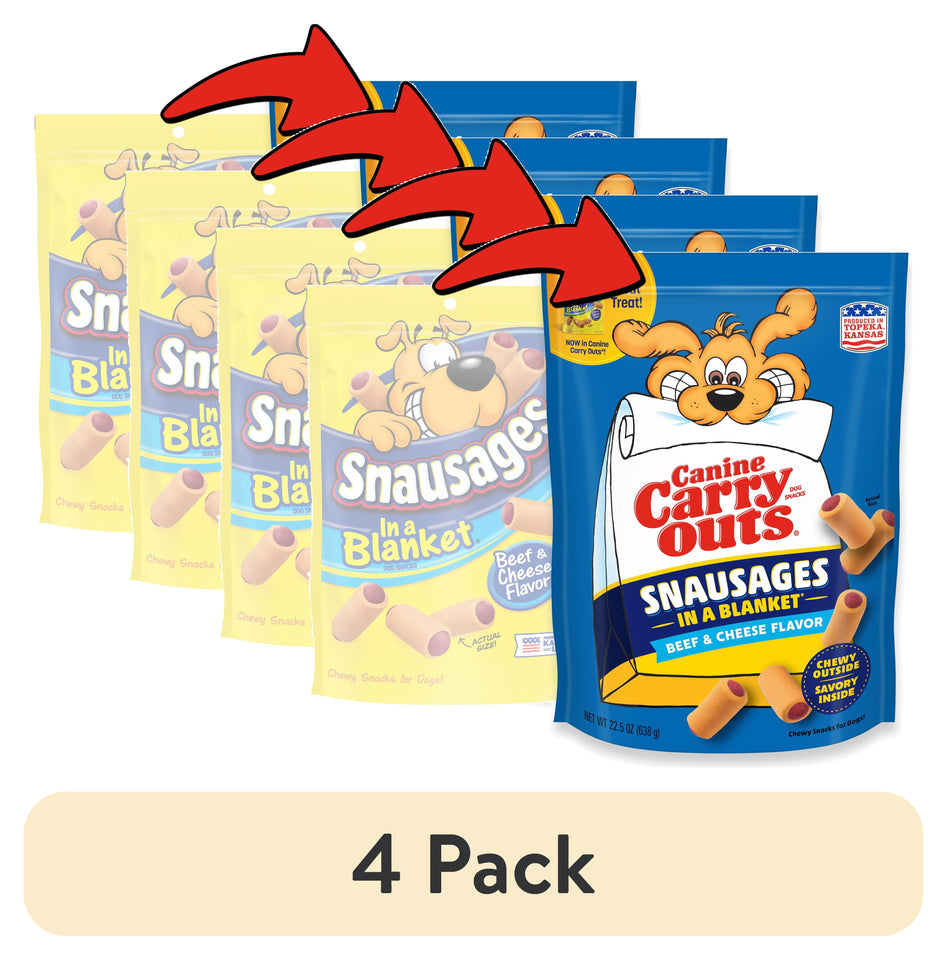 (6 Pack)  Snausages in a Blanket Chewy Dog Treats, Beef & Cheese Flavor, 22.5 Ounces