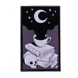 Halloween Skull Moon Loves Coffee Badge Brooch