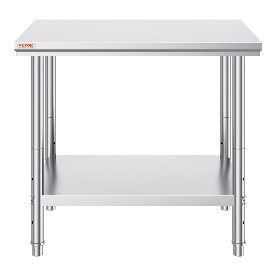 Stainless Steel Prep Table, 35 X 24 X 31 Inch, 700 Lbs Load Capacity, Heavy Duty Metal Worktable With 3 Adjustable Height Levels, Commercial Workstation For Kitchen Garage Restaurant