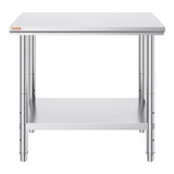Stainless Steel Prep Table, 35 X 24 X 31 Inch, 700 Lbs Load Capacity, Heavy Duty Metal Worktable With 3 Adjustable Height Levels, Commercial Workstation For Kitchen Garage Restaurant