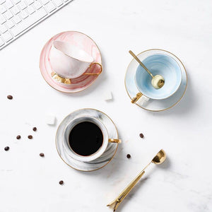 Marbled ceramic coffee cup and saucer
