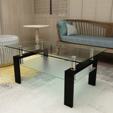 1pc JESAHAI Rectangle Glass Coffee Table, Clear Tempered Glass Side Center Tables with Black Metal Legs for Living Room