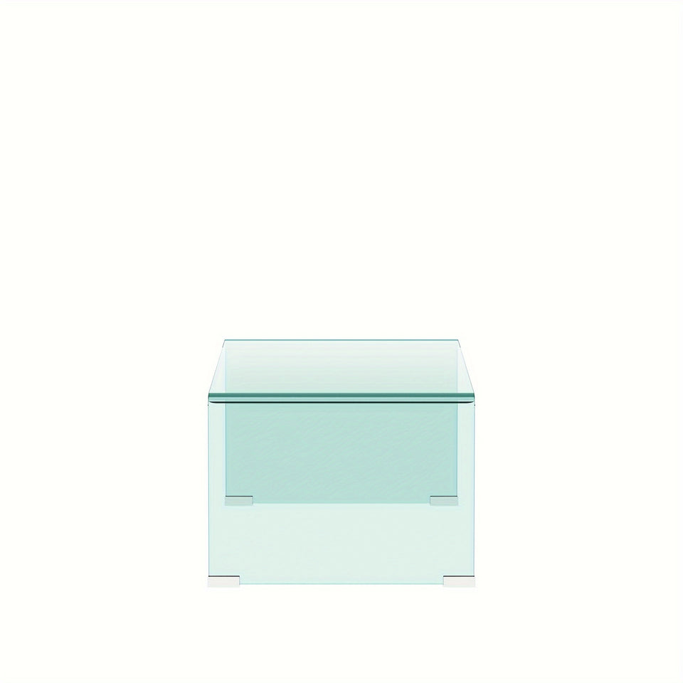 Tempered Glass Coffee, Clear Coffee Table, Waterfall Rectangle Coffee Table for Living Room, Cocktail Tea Table with Rounded Edges