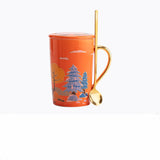 Coffee Ceramic Cup With Lid Spoon