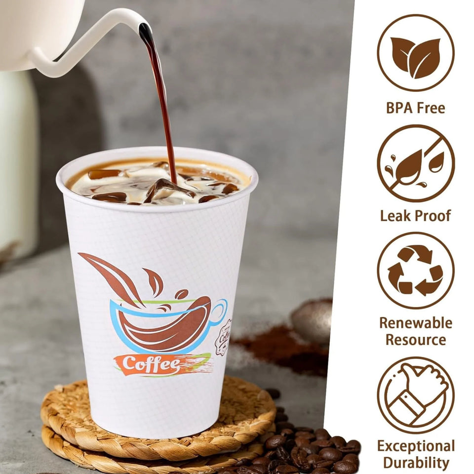 Disposable Paper Cups 12 Oz Hot Cups, 100 Count