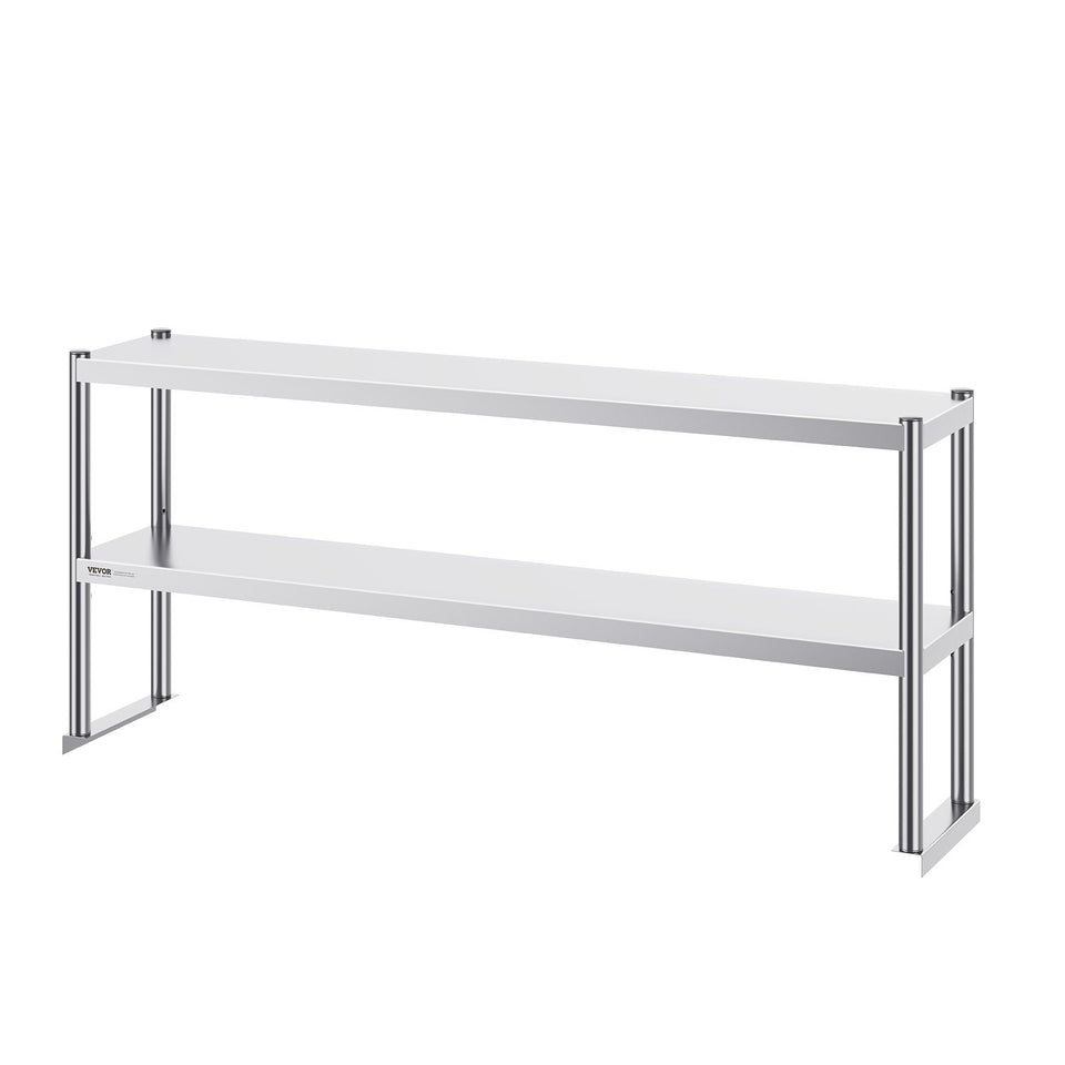 VEVOR Double Overshelf, Double Tier Stainless Steel Overshelf, 12 X 60 Inch Double Deck Overshelf, Height Adjustable Overshelf Prep Work Table For Kitchen, Restaurant And Workshop