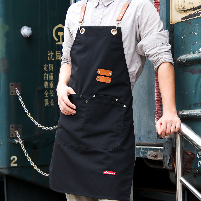 Apron Household Kitchen Cooking Hair Stylist Manicure Milk Tea Shop Baking Men's And Women's Restaurant Denim Overalls Cross-border