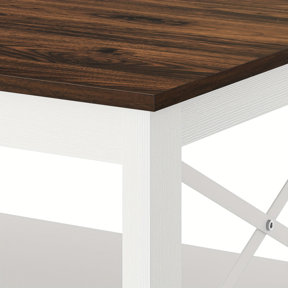 2-Tier Thicken Wood Accent Xelsyo Farmhouse Coffee Table with Open Storage Shelf, Brown and White for Living Room Home Office