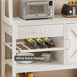 Bread Rack, Coffee Bar Cabinet With Wine Rack, Storage Drawers And 8 Hooks, Kitchen Bread Rack With Storage, White