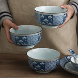 Large Capacity Restaurant Blue Edge Protection High Temperature Porcelain Underglaze Color Rice Bowl