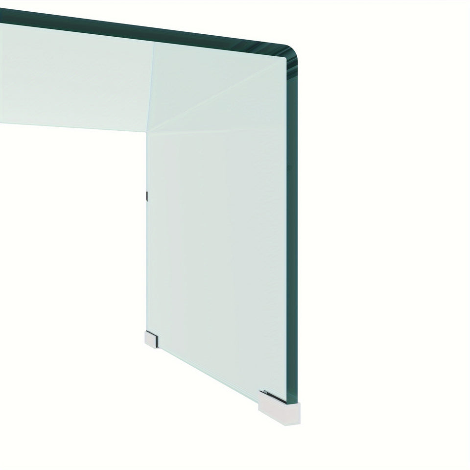 Tempered Glass Coffee, Clear Coffee Table, Waterfall Rectangle Coffee Table for Living Room, Cocktail Tea Table with Rounded Edges