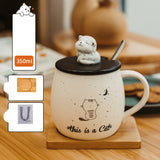 Cute Mark Ceramic Cup Female Coffee Spoon With Lid Cat Home Breakfast