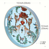 1pc Small Sculpture Decoration, Jungle Leopard Round Decorative Tray, Marbling Plastic Tray With Handles, Modern Vanity Tray And Serving Tray For Ottoman, Coffee Table, Kitchen And Bathroom, 13", Home Decor