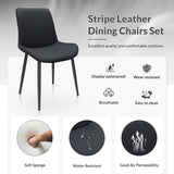 Black PU Leather Dining Chair With Metal Legs, Wave Pattern Upholstered Armless Chair Set Of 4 For Kitchen, Restaurant, Living, Meeting Room