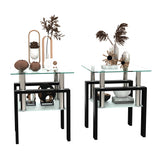 Coffee Table Set Of 3, Glass Coffee Table And 2 Side Tables, Modern Table Set For Living Room With Metal Leg