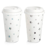 48-Pack Cute Foil Stars Insulated Disposable Coffee Cups with Lids, 16Oz Paper Hot Cup to Go for Twinkle Little Star Baby Shower, Birthday, Events