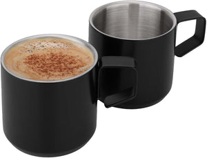 Stainless Steel Espresso Cups 2 Pcs Set, Double Wall Insulated Unbreakable Small Cup for Outdoor Events Picnics Party, Black 5 OZ
