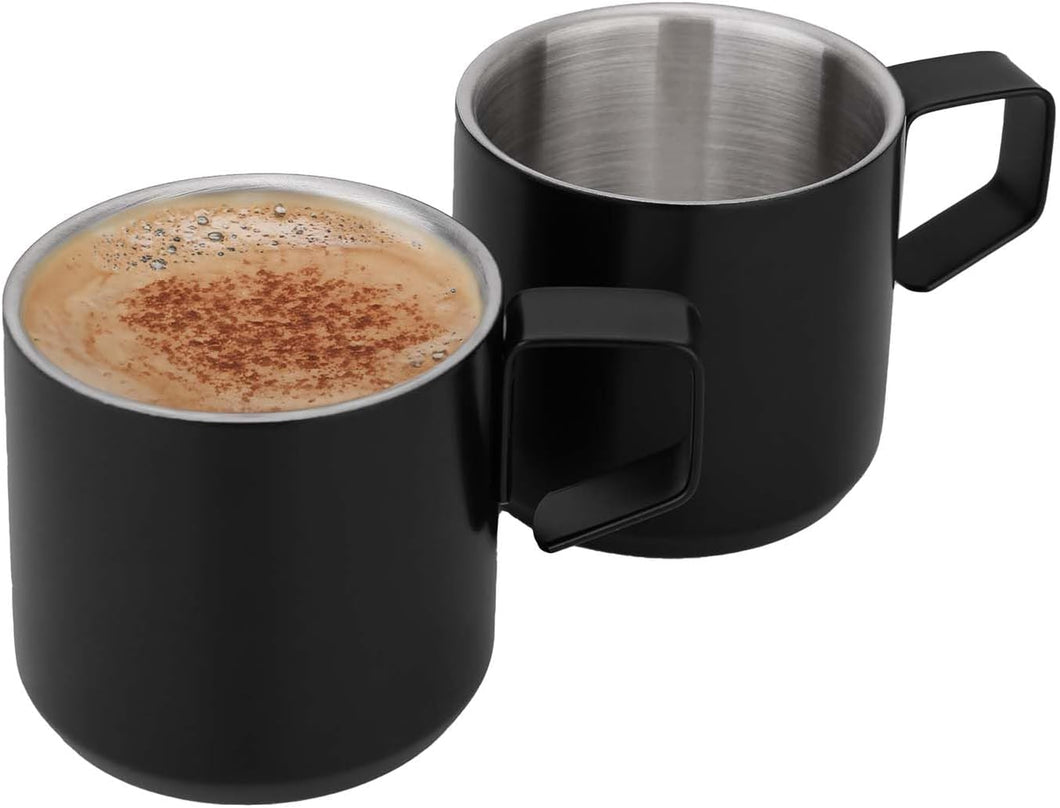 Stainless Steel Espresso Cups 2 Pcs Set, Double Wall Insulated Unbreakable Small Cup for Outdoor Events Picnics Party, Black 5 OZ