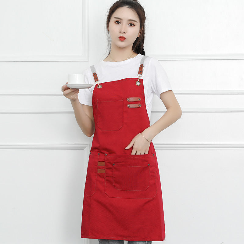 Adjustable Buckle Canvas Apron Supermarket Cafe Fast Food Restaurant Work Clothes