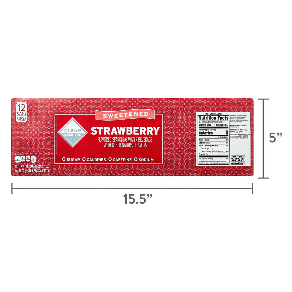 Strawberry Flavored Sparkling Water, 12 Fl Oz, 12-Pack