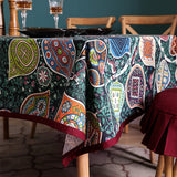 Cotton Cloth Art Dark Green Flower Restaurant Rectangular Table Cloth Tablecloth