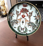 1pc Small Sculpture Decoration, Jungle Leopard Round Decorative Tray, Marbling Plastic Tray With Handles, Modern Vanity Tray And Serving Tray For Ottoman, Coffee Table, Kitchen And Bathroom, 13", Home Decor