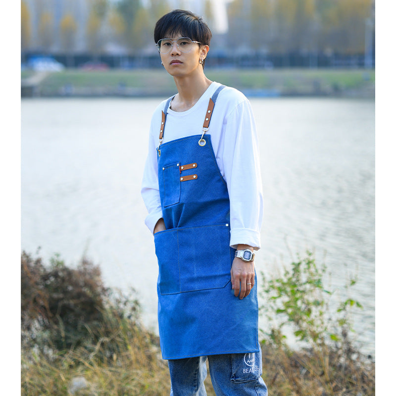 Denim Thick Canvas Apron Milk Tea And Coffee Cake Shop Baking Hairdressing Manicure Chinese Restaurant Overalls