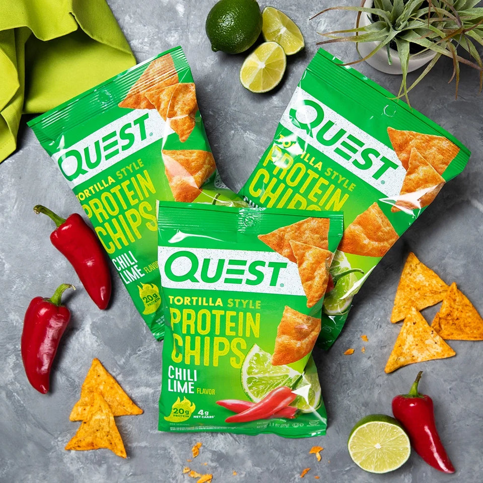 Quest Tortilla-Style Protein Chips, Low Carb, Baked, Keto-Friendly, Chili Lime, 8 Pack