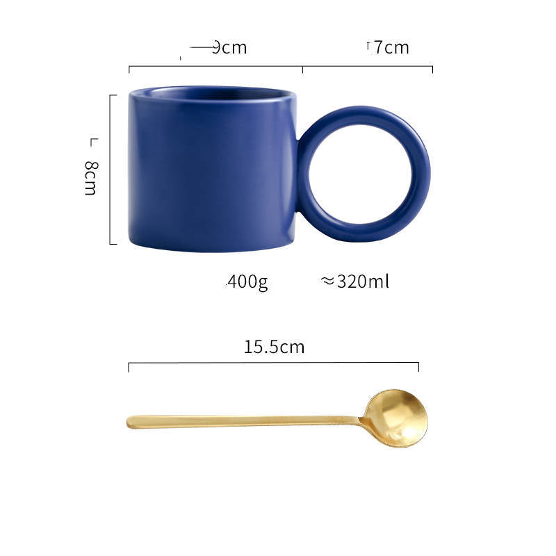 Big Ear Ceramic Cup With Spoon Office Coffee Home Milk Drinking Water