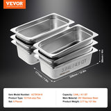 VEVOR 6 Pack Hotel Pans,  Anti-Jam Steam Pan, 0.8mm Thick Stainless Steel Restaurant Steam Table Pan, 4Inch Deep Commercial Table Pan, Catering Storage Food Pan, For Industrial & Scientific
