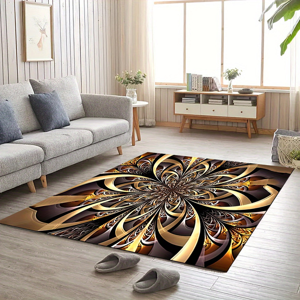 1pc Black Golden Large Flower High-end Rug Large Flower Pattern Retro Texture Premium Home Style Floor Mat Non-slip Kitchen Mat, Hotel Coffee Shop Bar Living Room Bedroom Decorative Rug, Waterproof Comfortable Mat