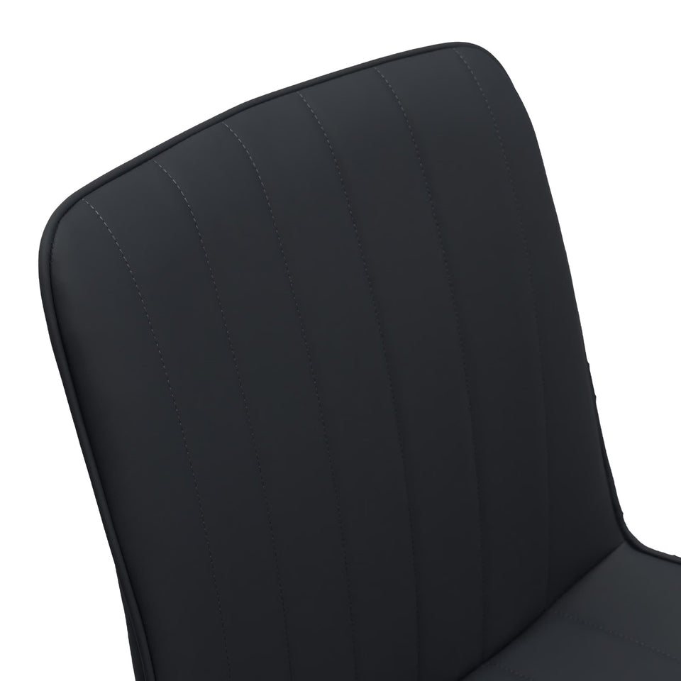 Black PU Leather Dining Chair With Metal Legs, Wave Pattern Upholstered Armless Chair Set Of 4 For Kitchen, Restaurant, Living, Meeting Room