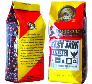 DARK ROAST, Whole Bean Coffee, Organic Fresh Artiżan Premium Beans, Volcanic Cult Vanuat LLC COLLECTION (1 Pound, 16OZ, EAST JAVA)