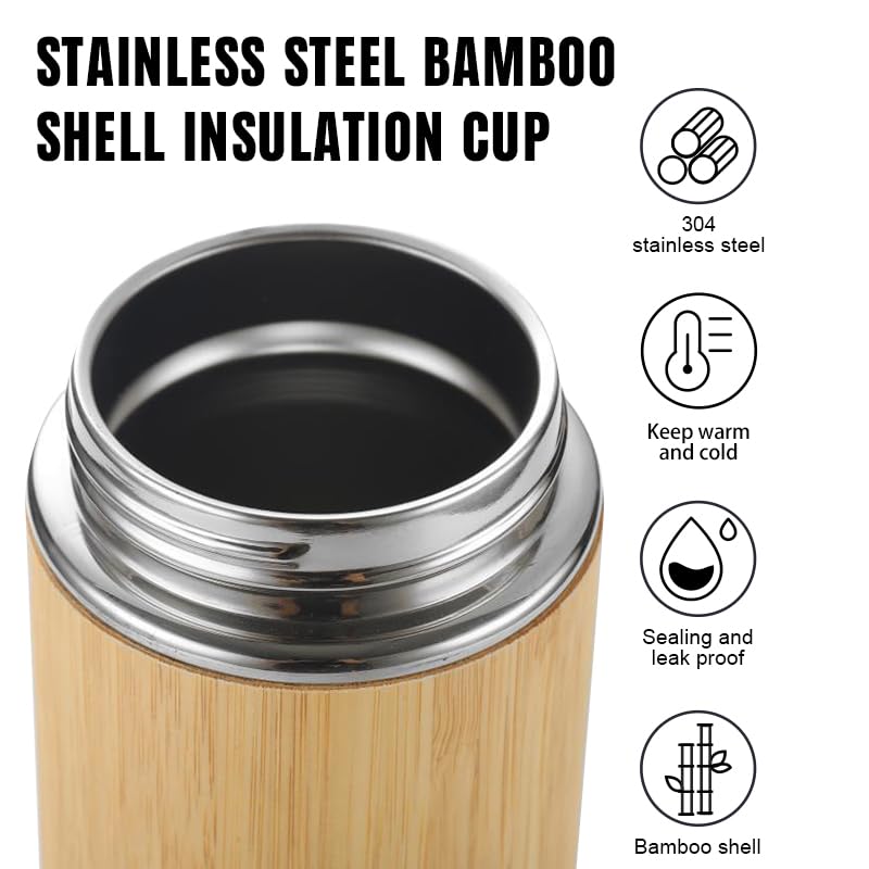 Vanuat BAMBOO CRAFT THERMOS Cup Double Wall Vacuum Coffee Tumbler Tea Mug Handle Insulated Stainless Steel Water Beverage Bottle Dispenser Slate Matte Para Café Collection