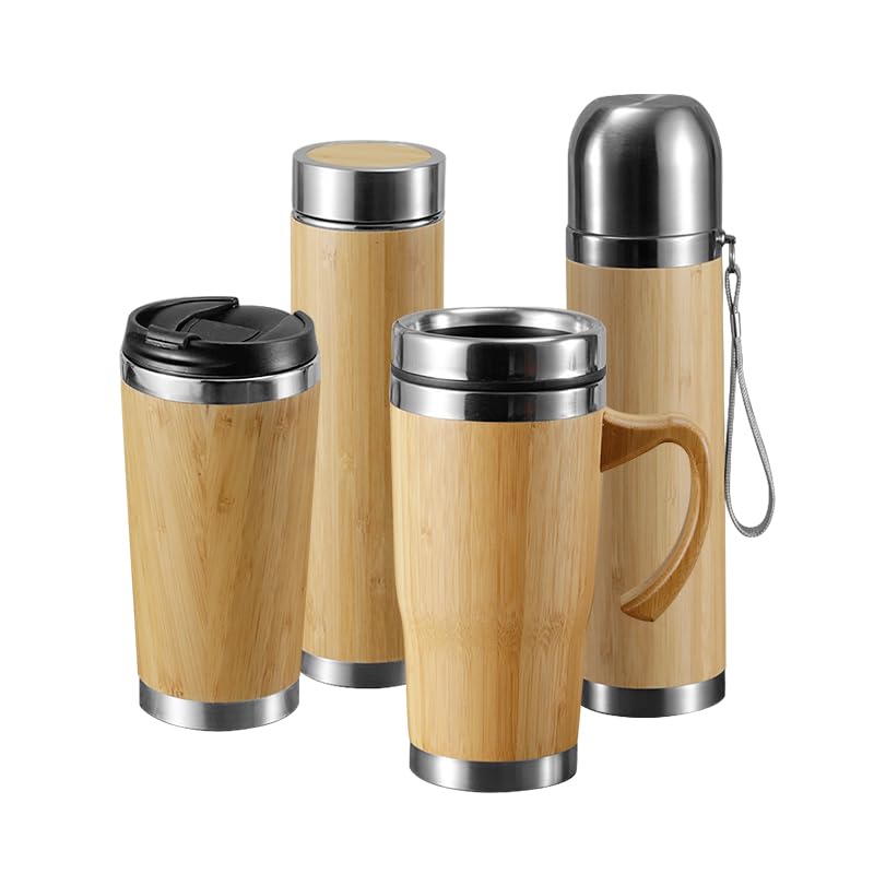 Vanuat BAMBOO CRAFT THERMOS Cup Double Wall Vacuum Coffee Tumbler Tea Mug Handle Insulated Stainless Steel Water Beverage Bottle Dispenser Slate Matte Para Café Collection