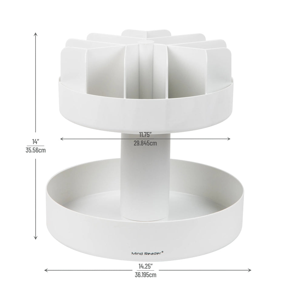 2 Tier Lazy Susan Granola Bar and Snack Organizer, Home, Office, Plastic, White