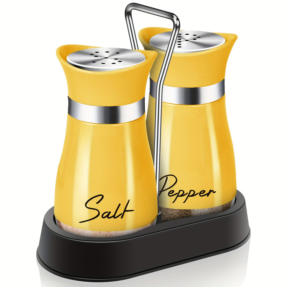 2Pcs Salt And Pepper Shakers Set With Holder,4 Oz Modern Farmhouse Kitchen Decor And Accessories For Restaurant, Wedding, Housewarming Gifts Refillable Design