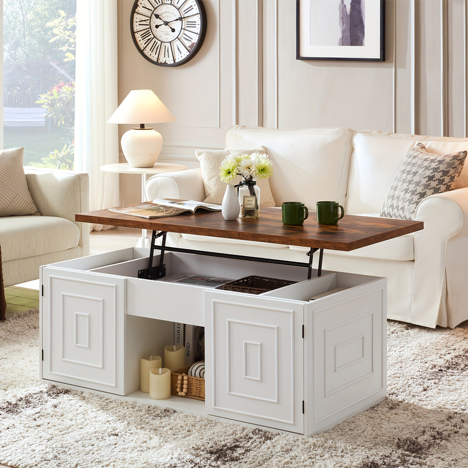 Coffee Table With Storage, 48" Square Coffee Table For Living Room, And White Lift Top Coffee Table Suitable For Work And Drinking, Rustic Brown