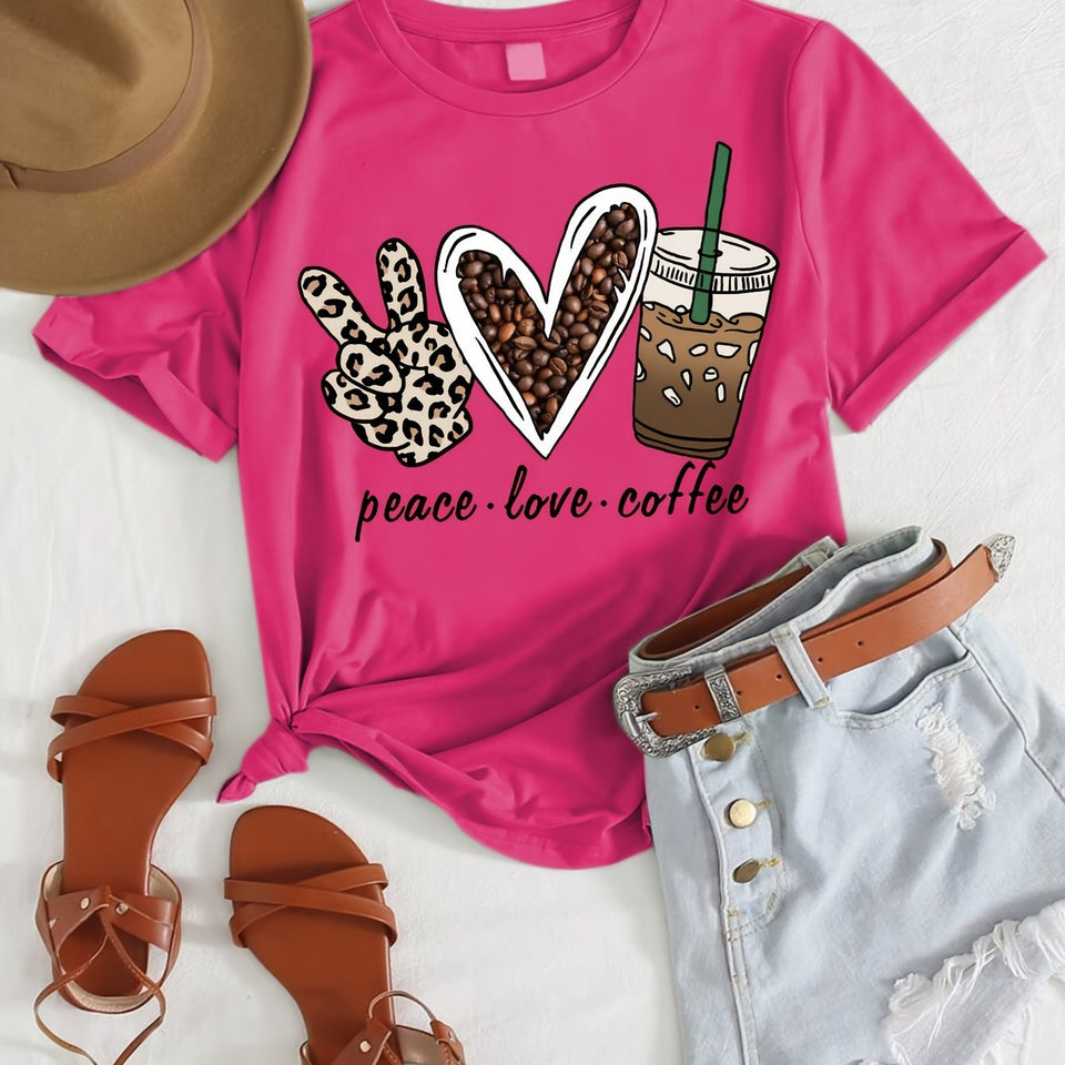 Peace Love Coffee Print, Girls Comfy T-shirt & Shorts Set, Casual Lightweight And Trendy Clothing For Summer