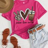 Peace Love Coffee Print, Girls Comfy T-shirt & Shorts Set, Casual Lightweight And Trendy Clothing For Summer