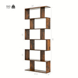 1pc Costway 6 Tier S-Shaped Bookshelf Storage, Display Bookcase Decor Z-Shelf, Coffee