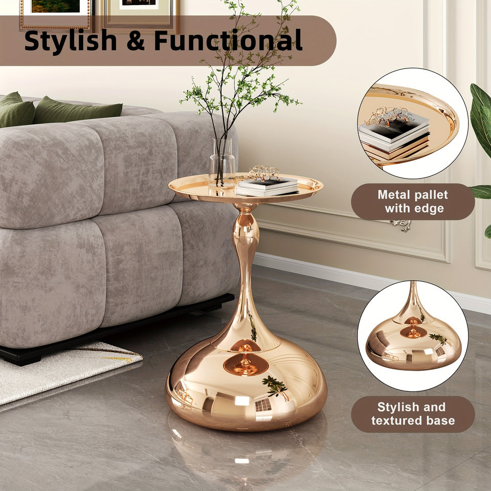 Round Small Metal Side Table, Mid Century End Table, Vintage Pedestal Accent Coffee Table for Small Spaces, Living Room, Bedroom Balcony and Office