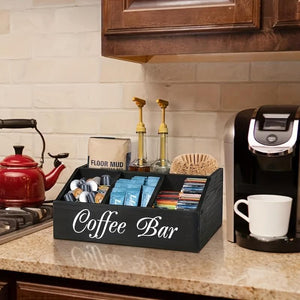 1 Piece Classic Wooden Coffee Bar Storage Box Multi-compartment Coffee Accessories Condiments Coffee Capsule Storage Shelf Basket