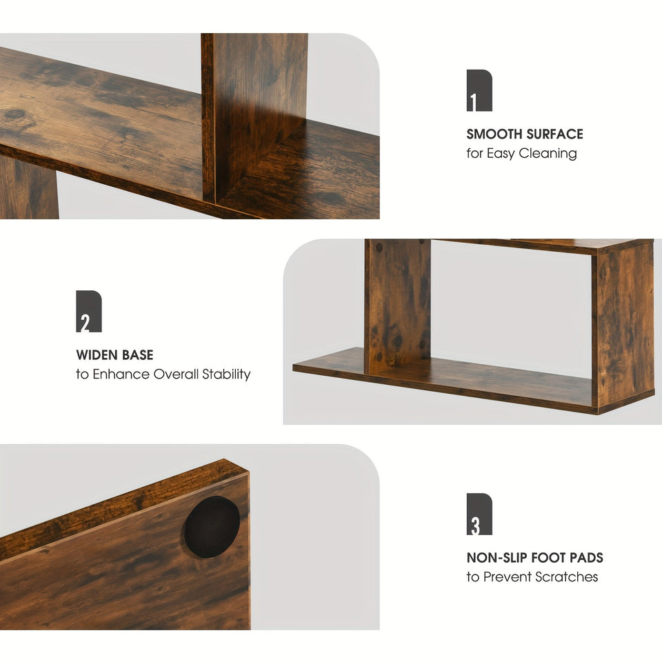 1pc Costway 6 Tier S-Shaped Bookshelf Storage, Display Bookcase Decor Z-Shelf, Coffee