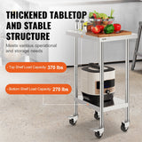 VEVOR Stainless Steel Work Table 24 X 18 X 38 Inch, With 4 Wheels, 3 Adjustable Height Levels, Heavy Duty Food Prep Worktable For Commercial Kitchen Restaurant, Silver