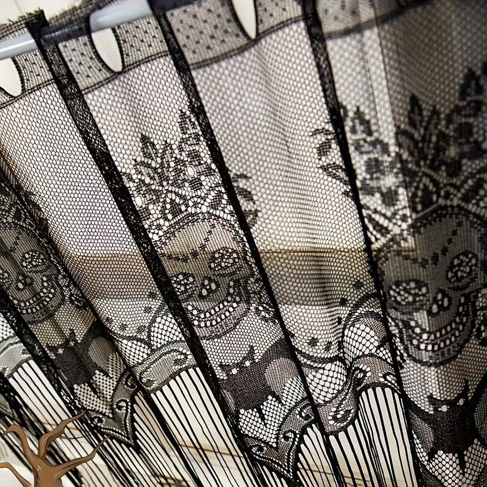 1pc, New Halloween Lace Decoration American Party Coffee Curtain Lampshade Bat Skull